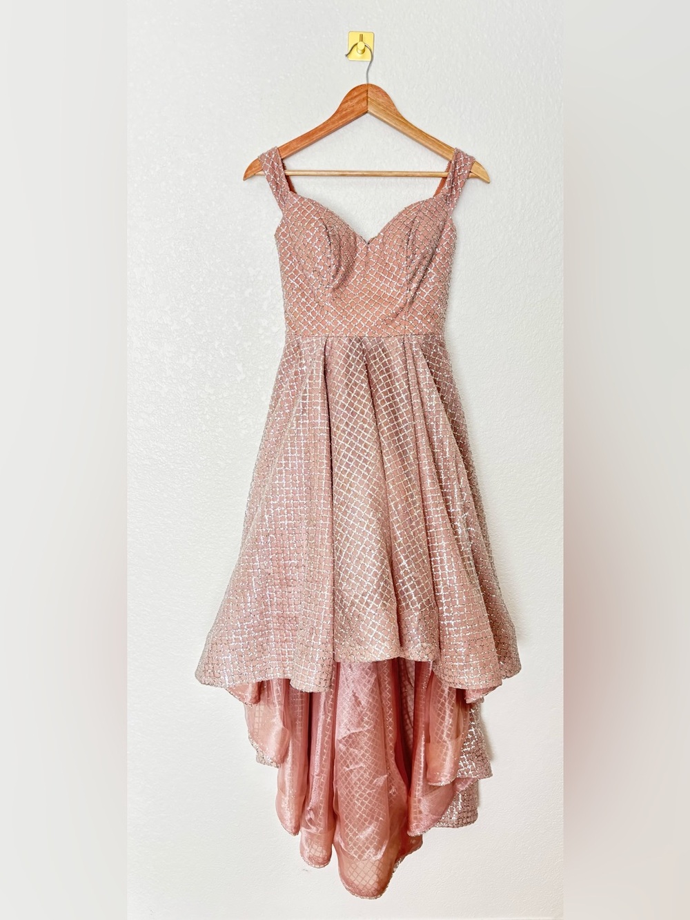 Narianna XS Blush Rose Gold Silver Sequin High Low Prom Dress